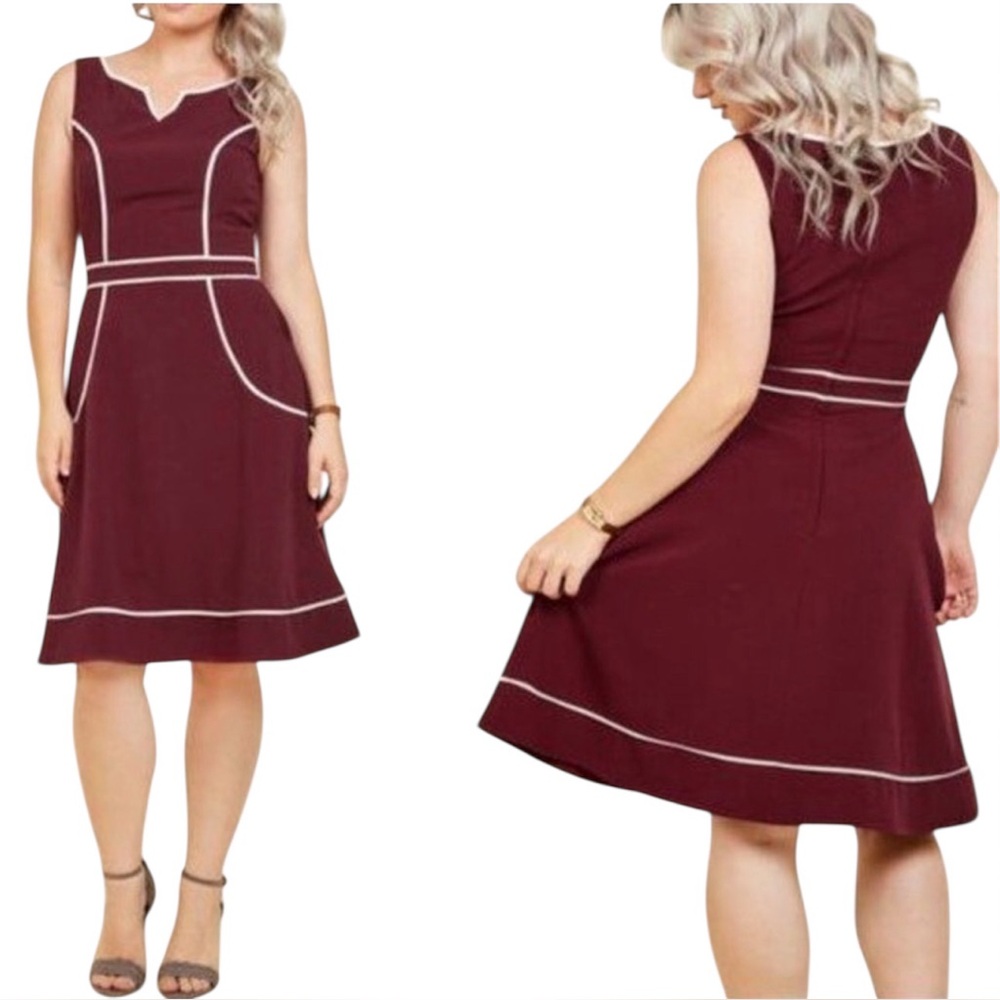 ModCloth A Lot to Author Burgundy A-Line Midi Dress Large White Accents